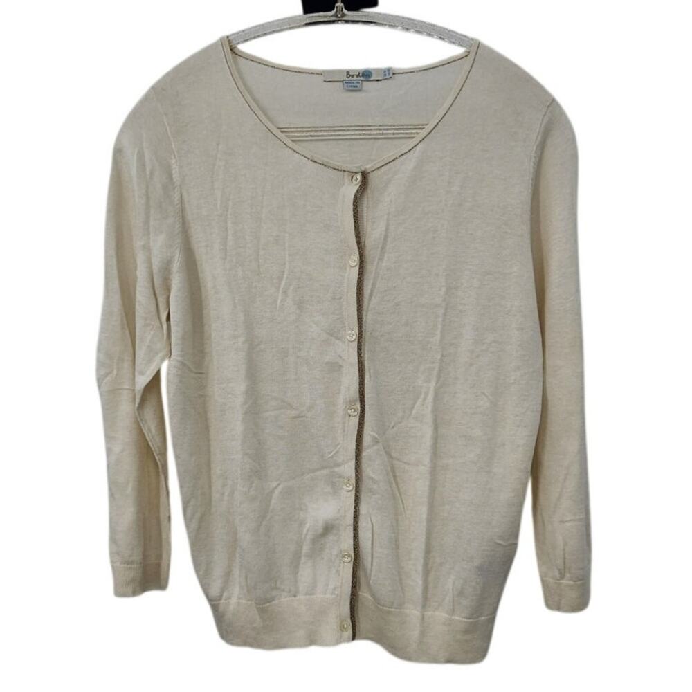 Boden Silk Linen Blend Light Weight White Cardigan Sweater Size US 10